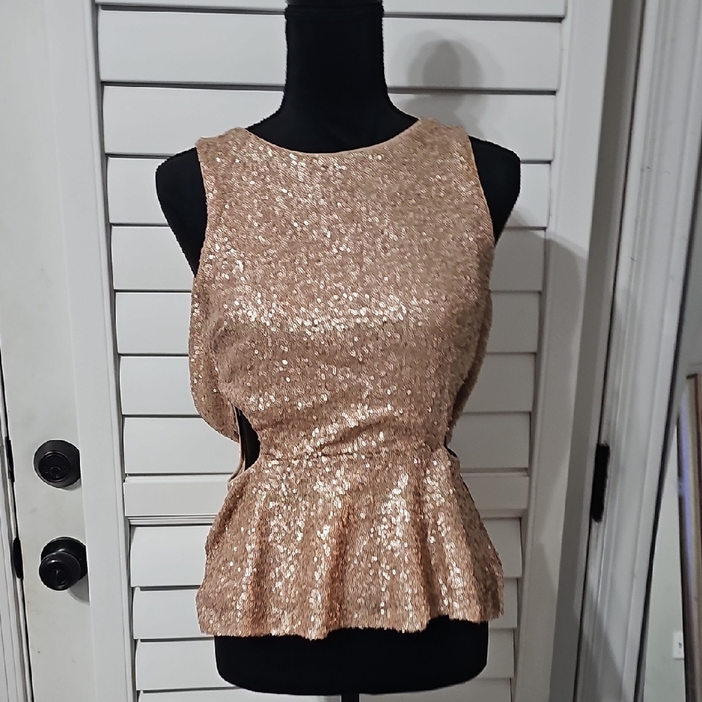 Forever 21 Shimmering Gold Sequin Peplum Top